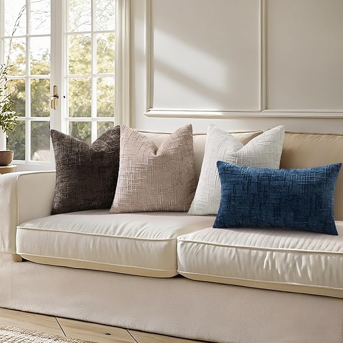 decorUhome Light Grey Chenille Euro Sham Throw Pillow Covers 24x24 Set of 2 Textured Soft Cozy Slubby Couch Pillow Covers Modern Farmhouse Boho Decorative Pillow Cases for Bed Sofa Living Room
