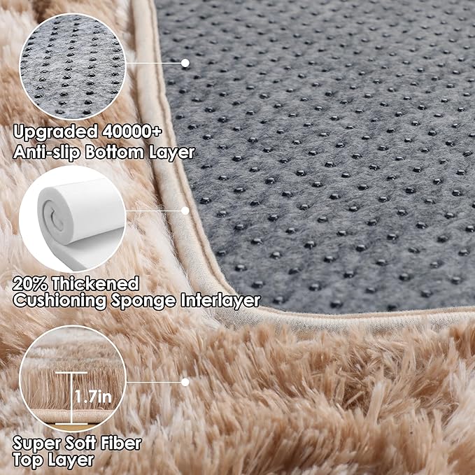 ONASAR Rugs for Living Room Bedroom, Tie-Dyed Beige 5x8 Fluffy Bedside Area Rug, Soft Plush Shaggy Indoor Floor Carpet for Nursery Kids Girls Boys Teen Dorm Home Office Decor Aesthetic