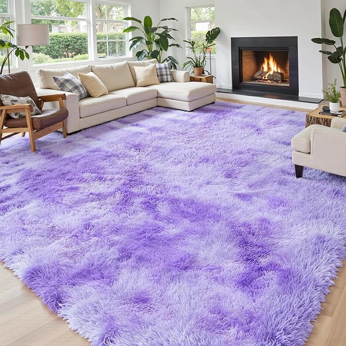 Area Rugs 10x14 Living Room, Shaggy Carpet Soft Plush Furry Bedside Rug Large Area Rugs for Bedroom Kids Girls Boys Home Decor Anti Slip(10 x 14, Purple Starry)
