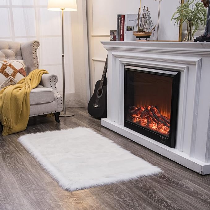 EasyJoy Ultra Soft Fluffy Shaggy Area Rug Faux Fur Rug Chair Cover Seat Pad Fuzzy Area Rug for Bedroom Floor Sofa Living Room (2 x 4 ft Rectangle, White)