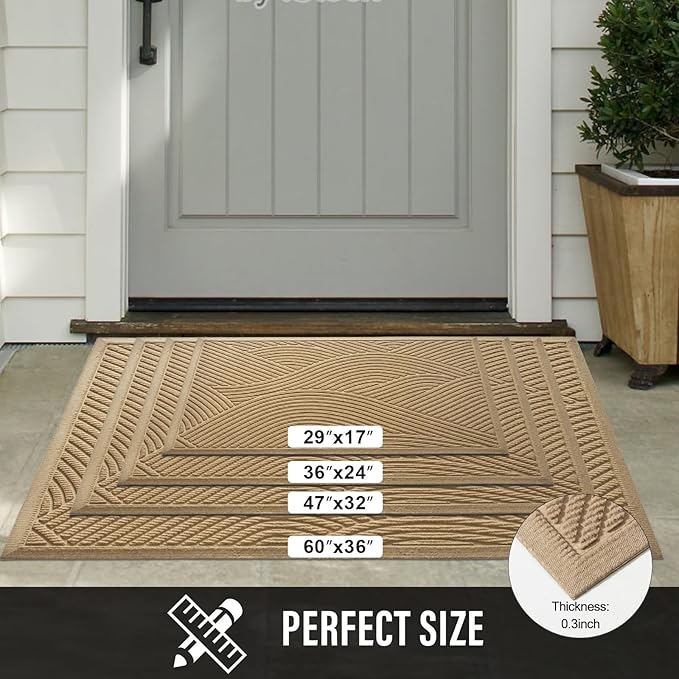 HIYARD Sturdy Front Door Mat, Absorbent Muddy Dirt Resist Welcome Door Mats Outdoor Indoor, Stain and Fade Resistant, Non-Slip Backing Entry Mat Low Profile Doormat for Entryway, 47×32, Beige