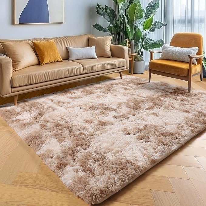 ONASAR Rugs for Living Room Bedroom, Tie-Dyed Beige 5x8 Fluffy Bedside Area Rug, Soft Plush Shaggy Indoor Floor Carpet for Nursery Kids Girls Boys Teen Dorm Home Office Decor Aesthetic