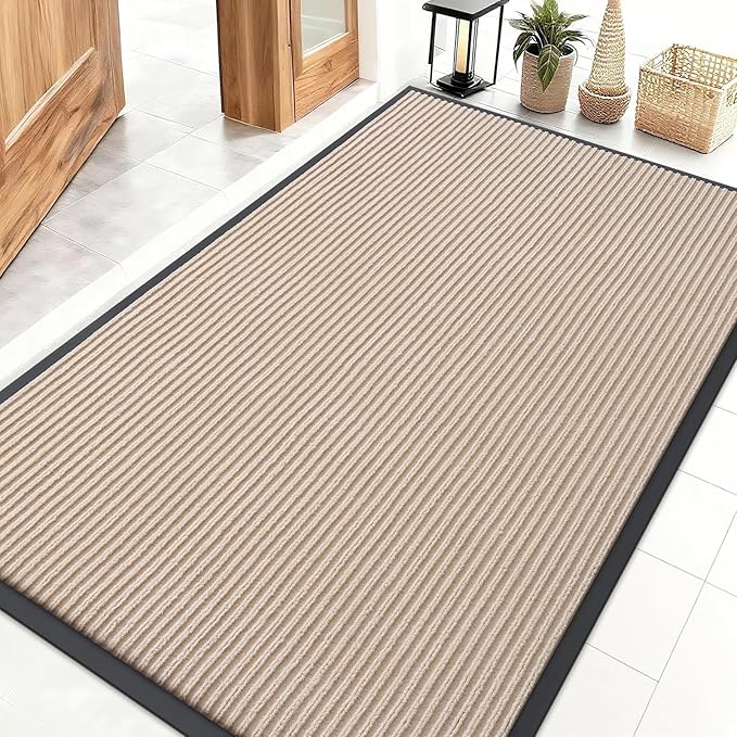 OLANLY Front Door Mat Indoor Outdoor Entrance, Waterproof Heavy Duty Doormat, Fade Resistant, Low Profile, Easy Clean Patio Porch Welcome Floor Mats for Entry, 47x32, Beige