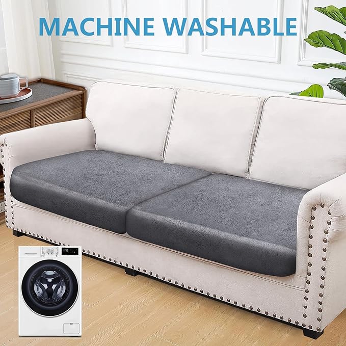 Leather Look Couch Cushion Covers Sofa Seat Slipcovers Sets Couches Furniture Protector for Sectional Armchair Loveseat Pets Kids Stretch Spandex Fabric (2 Cushion Sofa, Light Brown)