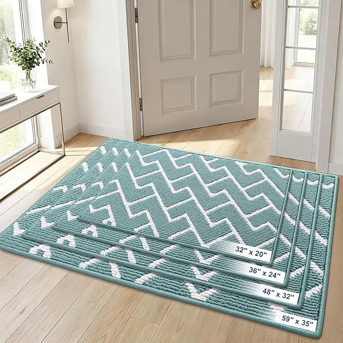 OLANLY Front Door Mat, Non-Slip Rubber Backing, Dirt Resistant and Absorbent, Washable, Easy to Clean Low-Profile Indoor Doormat for Back Door, Entryway, Inside Entrance, 36x24, Sage Green