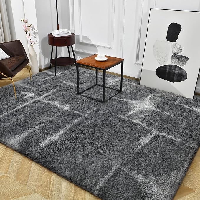 TWINNIS Super Soft Shaggy Rugs Fluffy Carpets, 6x9 Feet, Indoor Modern Plush Area Rugs for Living Room Bedroom Kids Room Nursery Home Decor, Upgrade Anti-Skid Rectangular Fuzzy Rug, Grey Star