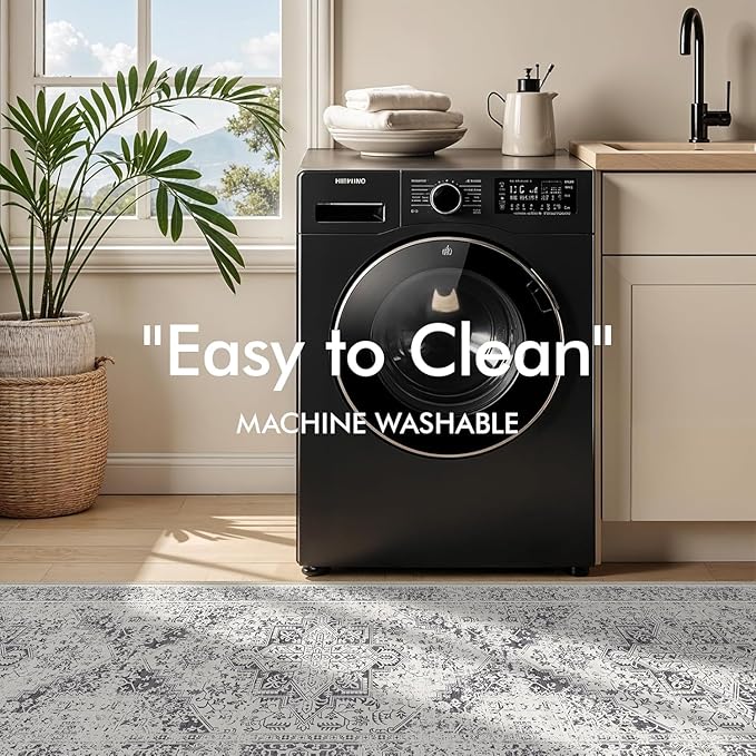 Washable 3x4 Area Rug for Entryway - Kitchen Non Slip Low-Pile Rugs Vintage Soft Thin Carpet Small Stain Resistant Mat for Bedroom Entrance Bathroom Floor Decor (Distessed Grey)