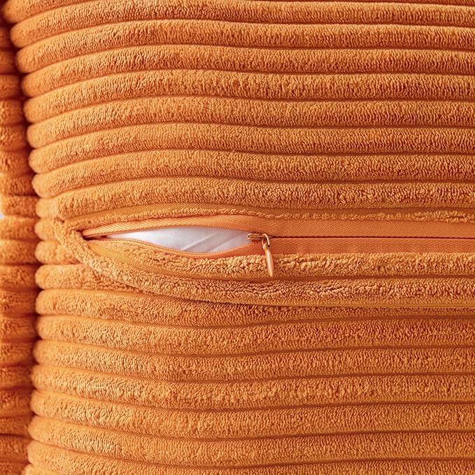 MIULEE Burnt Orange Decorative Throw Pillow Covers for Couch Bed Livingroom 20x20 Inch Set of 2 Boho Accent Throw Pllows Broadside Striped Patchwork Soft Corduroy Pillowcases