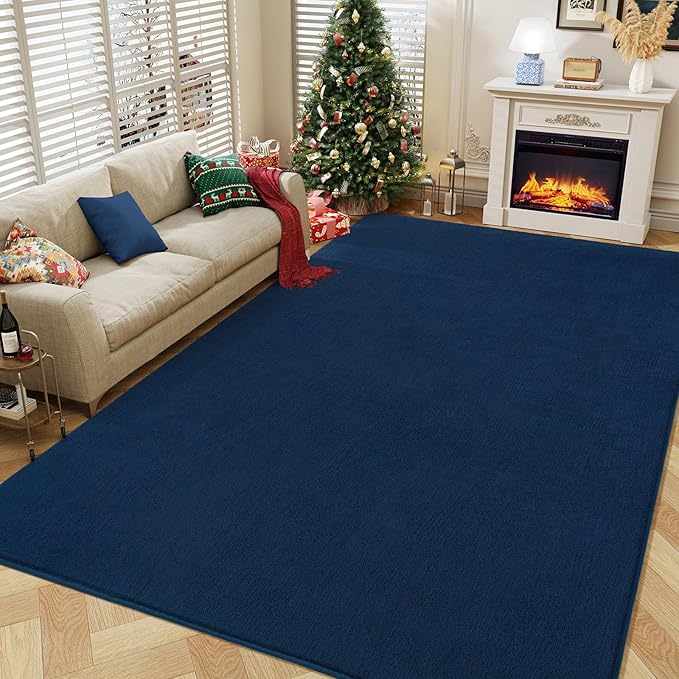 Amearea Modern Area Rugs for Bedroom Living Room, 4x6 Feet Navy Blue Thickened Memory Foam Rug, Fluffy Indoor Washable Rugs Non Slip Minimalist Carpet for Kids Boys Girls Dorm Nursery Room Decor