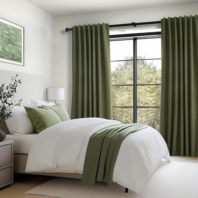 Topfinel Extra Long 132 Inch Olive Green Curtains 2 Panels Set for Living Room Bedroom Rod Pocket/Pleated Light Blocking Thermal Insulated Room Darkening Blackout Curtain/Drapes(W52 x L132 Loden)