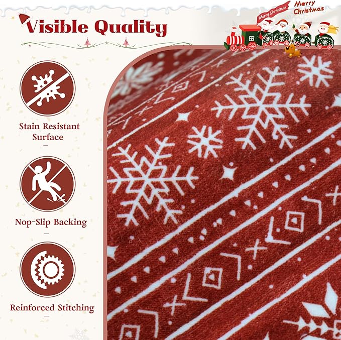 Christmas Rug 8x10 Washable Rugs, Boho Christmas Tree Snowflake Rug Non-Slip Soft Low Pile Non Shedding Indoor Holiday Carpet for Living Room Bedroom Dining Room Home Office (XmasRed, 8'x10')