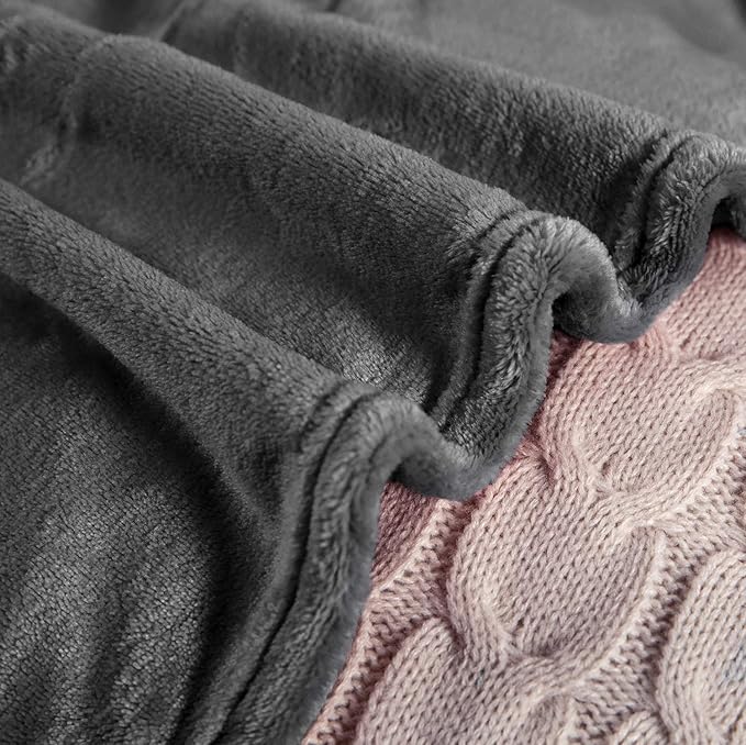 TASTHROW Large Flannel Fleece Throw Blanket, 50×70 Inch - Cozy Lightweight Thick Blanket - All Seasons Suitable for Women, Men and Kids (Two Pack, Grey)