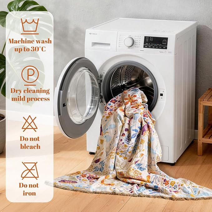MSGKV Boho Throw Blanket for Couch 100% Cotton 50"x60" Floral Blanket Sofa Chair Throws Spring Breathable Lightweight Farmhouse Blankets Home Decor All Seasons