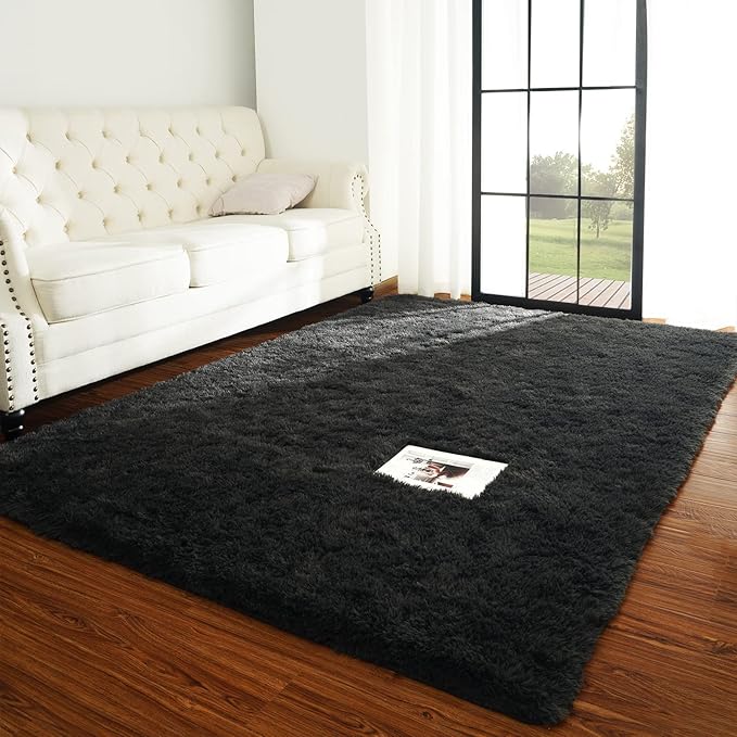 Chicrug Soft Area Rugs for Bedroom Living Room Plush Fluffy Rug 3x5 Feet, Shag Furry Area Rug Carpet Non Shedding for Nursery Children Kids Girls Room Home Decorative, Dark Grey