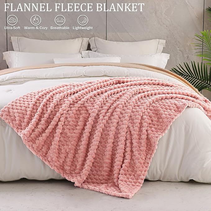 Exclusivo Mezcla Fleece Throw Blanket for Couch, Extra Large Fuzzy Dusty Pink Bed Blankets, Soft Cozy Plush Sofa Throws for All Seasons, 50x70 Inches