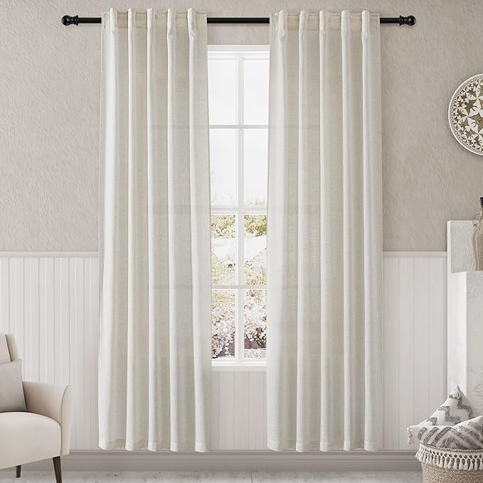 Cream Linen Curtains 84 inches Long for Bedroom Back Tab Light Filtering Privacy Sheer Curtains Modern Farmhouse Decor for Living Room Dinning Room Cotton Textured Gauze Curtain 2 Panel Set 36x84