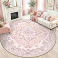 Area Rugs 8ft Washable Non-Slip, Floral Vintage Distress Print Pattern Medallion Carpet for Living Room Bedroom Dining Room, Pink Greypink Cute