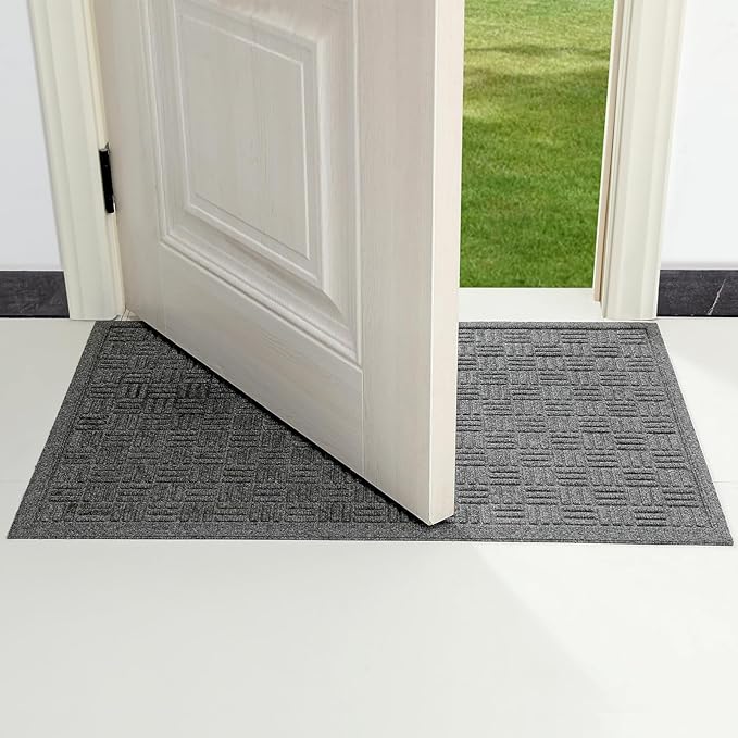 Mibao Front Door Mat Indoor Outdoor Entrance, Dirt Trapping Waterproof All-Season, All-Weather Doormat, Non-Slip Durable Natural Rubber Low Profile Easy Clean Patio Entrance Mat, 61.5" x 36", Grey