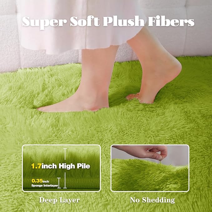 6x9 Area Rugs for Living Room: Fluffy Shag Soft Washable Rug Large Fuzzy Plush Indoor Carpet for Bedroom Nursery Playroom Kids Girls Boys Room (Grass Green, 6'x9')