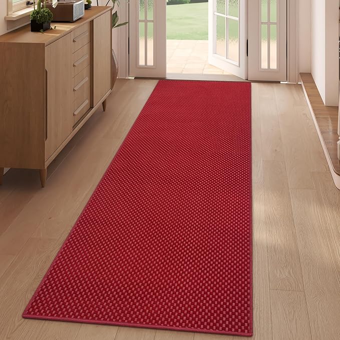 YDKGL 2x6 ft Kitchen Runner Rug Mat Non Slip Boho Woven Hallway Runner Washable, Soft Long Entryway Laundry Hall Floor Runners Rugs Carpet for Indoor Backdoor Bedroom Kitchen Living Room, Red