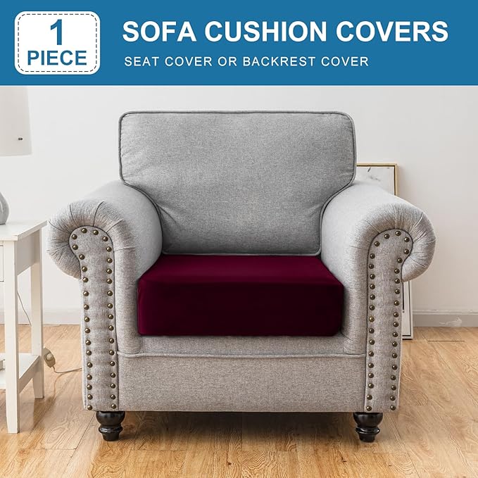Couch Cover Stretch Velvet Sofa Cushion Cover 1-Piece - Elastic Washable Slipcover for Seat or Backrest, Couch Seat Covers for Sofas (Wine)