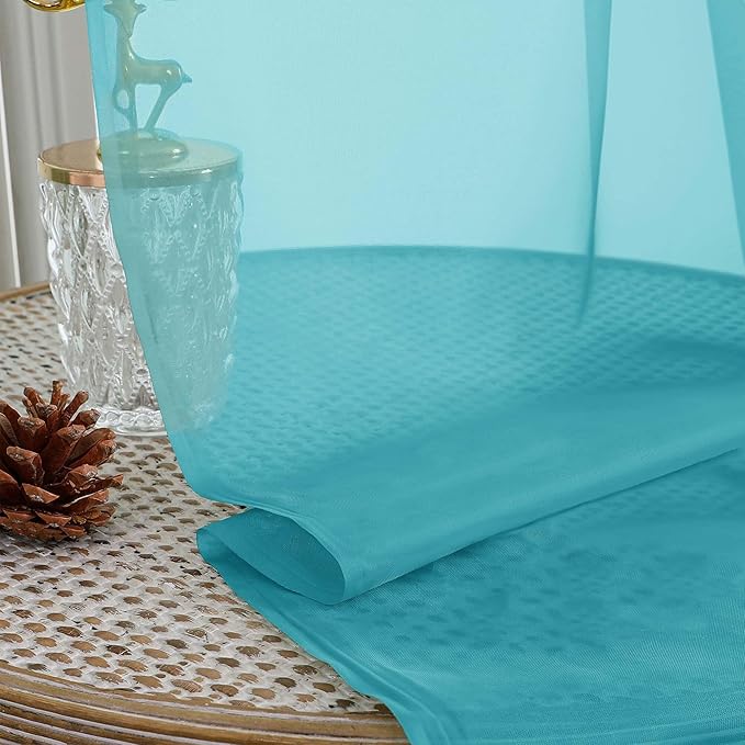 OWENIE Extra Long Turquoise Sheer Curtains 96 Inches Long 2 Panels Set, Soft Lightweight Airy Voile Sheer Curtain for Bedroom Living Room, Rod Pocket Solid Color Farmhouse Curtains, 59" Wx96 L Inch
