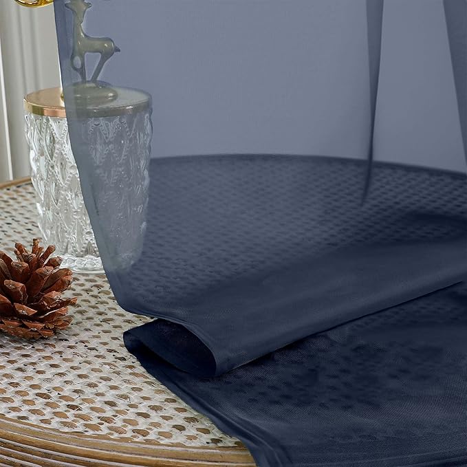 OWENIE Navy Blue Sheer Curtain 90 Inches Long 2 Panels Set, Solid Filmy Drapes for Living Room Bedroom, Elegant Window Voile Sheer Curtain Panels Drapes, 2 Pcs, Each 59" Wx90 L Inch