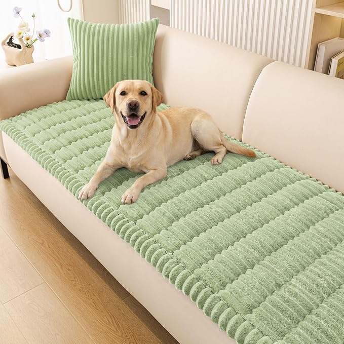 Smiry Couch Cover for Dogs Washable, Non Slip Fuzzy Pet Couch Covers for 3 Cushion Sofa Pet Friendly, Thick Soft Sofa Slipcovers Cushion Protector (Green, 27.6" x 70.9")