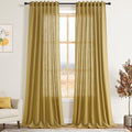 Nanspring Gold Linen Curtains Semi Sheer Gold 96 Inches Long 2 Panels Set for Living Room Back Tab Rod Pocket Light Filtering Drape for Bedroom Modern Farmhouse Coastal Decor Protect Privacy 52x96