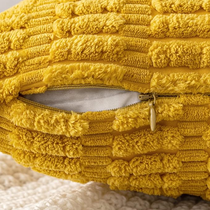 MIULEE Pack of 2 Corduroy Decorative Euro Sham Throw Pillow Covers 24x24 Inch Soft Boho Striped Pillow Covers Modern Farmhouse Home Decor for Summer Sofa Living Room Couch Bed Mustard Yellow