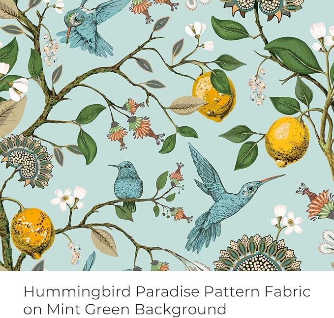 Topfinel 90 Inches Long Curtains Mint Green Whimsical Woodland Leaf Jungle Flower Hummingbird Victorian Grommet Thick Sage Green Curtains for Balcony Sliding Glass Office Bedroom Living Room