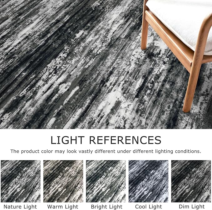 KOZYFLY 3x10 Ft Rug Modern Ombre Runner Rug for Hallway, Washable Kitchen Rugs Non-Slip Soft Striped Entryway Rug, Print Black Grey Abstract Carpet for Laundry Nursery