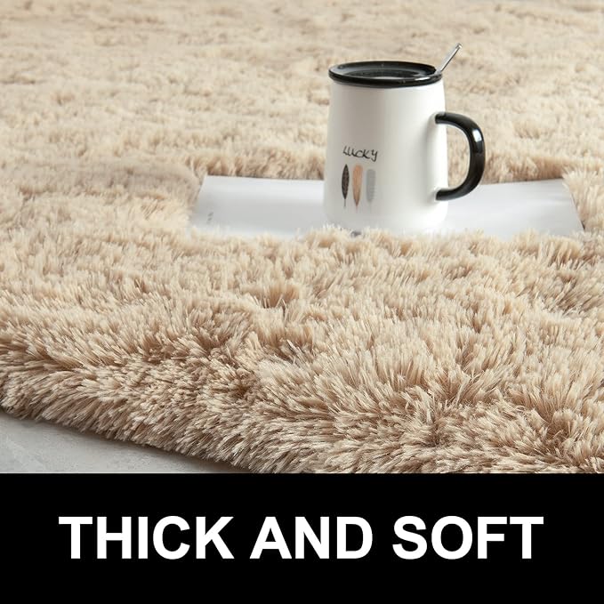 LOCHAS Ultra Soft Indoor Modern Area Rugs Fluffy Living Room Carpets for Children Bedroom Home Decor Nursery Rug Girls 6x9 Feet, Light Tan