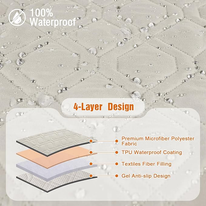 VANSOFY Waterproof Recliner Couch Covers, Sofa Covers Non-Slip 1-Piece Washable Reclining Sofa Cover Furniture Protector with Elastic Straps Pocket for Dogs, Pets(Beige,3 Seater)