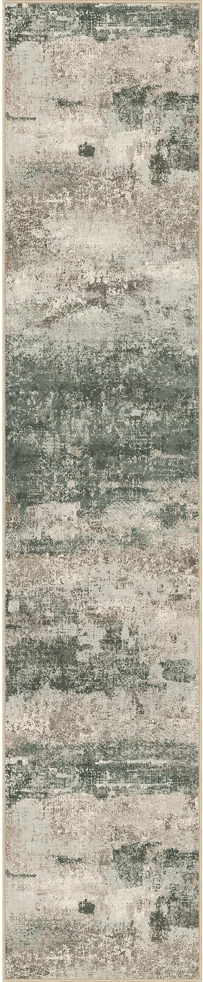 BEIMO Runner Rug for Hallway Kitchen, 2'6"x8' Machine Washable Runners Rug for Entryway, Soft Modern Abstract Throw Rugs, Low Pile Floor Cover with Non Slip Backing, Grey/Dark Green