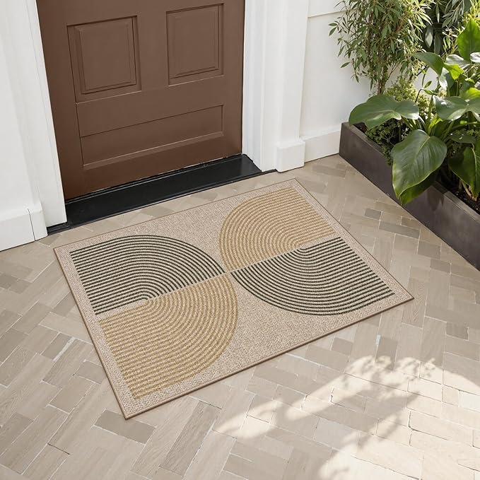 Lahome Enfys Rainbow Easy Jute Rug, 2x3 Entryway Rug Indoor Outdoor Front Door Mat, Farmhouse Neutral Non Slip Non Shedding Washable Kitchen Mats for Floor Foyer