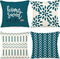 YCOLL Pillow Covers 16x16 Set of 4, Modern Sofa Throw Pillow Cover, Decorative Outdoor Linen Fabric Pillow Case for Couch Bed Car,Teal