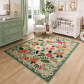 Rugcomf Bedroom Rug 3x5 Rug Washable Area Rug Non Slip Low Pile Boho Floral Small Carpet for Bedroom, Bedside, Kitchen, Entryway, Kids Room, Office, College Dorm Essentials for Girls(Green)