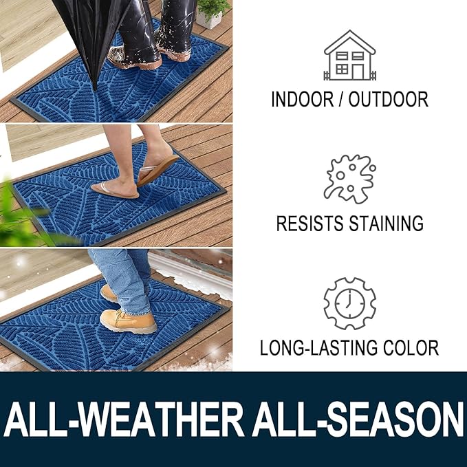 Colorxy Waterproof Doormat, Sturdy Natural Rubber Front Door Mats, Non Slip Low Profile Indoor Outdoor Entrance Mat, Stain Resistant Easy Clean Floor Mat for Patio or Entryway, 30''x17'', Light Blue