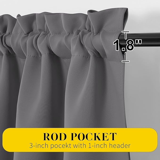 NICETOWN Short Curtains with Attached Valance for Small Window, Thermal Insulated Rod Pocket Room Darkening Curtains for Living Room, 52" Wide x 45" Long, 2 Panels, Grey