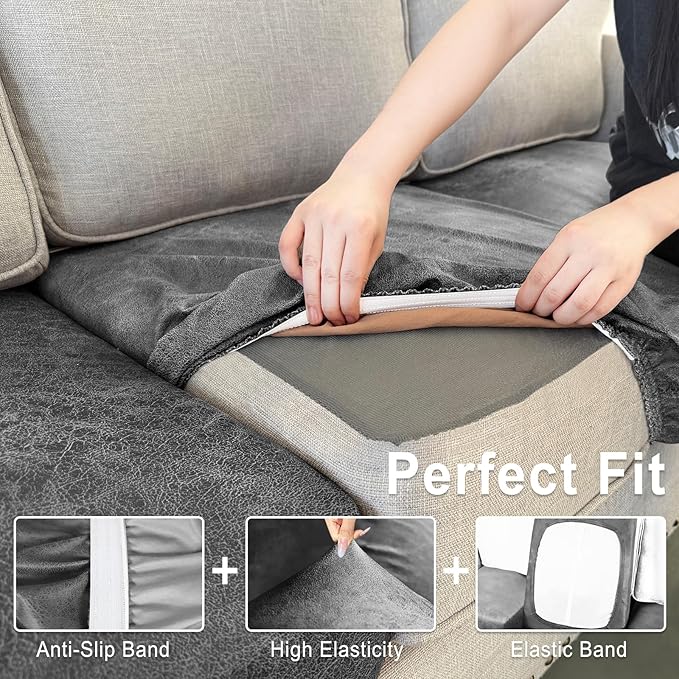 Leather Look Couch Cushion Covers Sofa Seat Slipcovers Sets Couches Furniture Protector for Sectional Armchair Loveseat Pets Kids Stretch Spandex Fabric (1 Cushion Armchair, Light Grey)