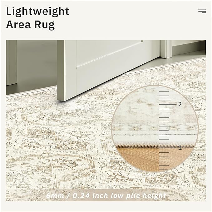 Soalmost 8x10 Area Rugs, Washable Rugs, Large Stain Resistant Beige Area Rug for Living Room Bedroom Dining Room, Vintage Farmhouse Rug