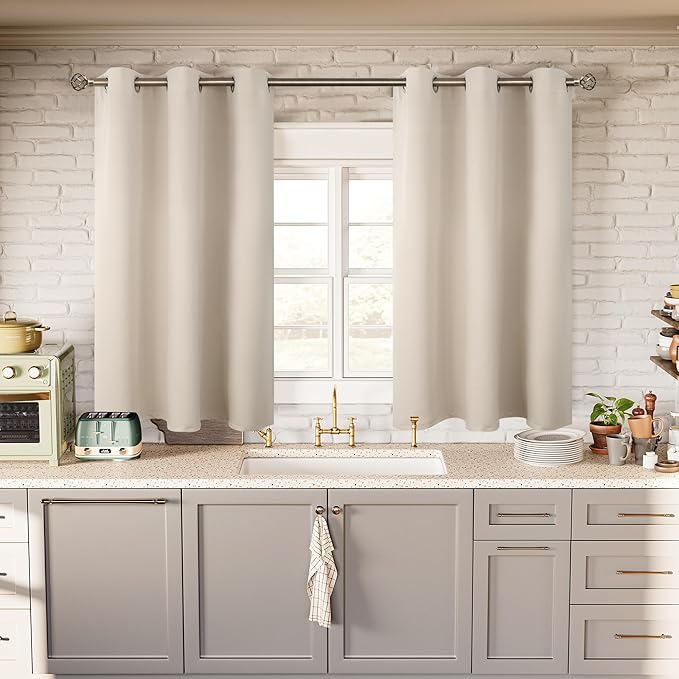 BGment Champagne Short Room Darkening Curtains for Small Windows, 38 x 54 Inch Thermal Insulated Tier Set of 2 Panels Sun Blocking Drapes for Kitchen Bedroom