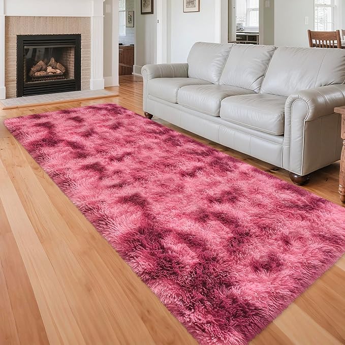 Tie-Dyed Red 3x10 Machine Washable Runner Rugs for Hallway Soft Fluffy Shaggy Bedside Rugs for Bedroom Living Room Indoor Floor Carpet for Kids Girls and Boys Nursery Rooms Home Decor Aesthetic