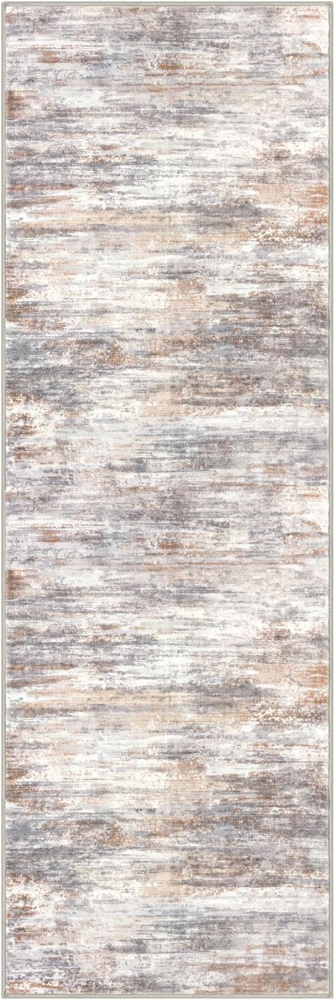 KOZYFLY 2x6 Washable Runner Rug for Hallways & High-Traffic Areas - Non-Slip Kitchen & Entryway Runner, Multi Grey/Orange Abstract Modern Low-Pile Carpet, Perfect for Bathroom