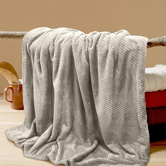 4 Pack Fleece Throw Blankets 50x60 Inches - 270 GSM Ultra Soft Plush Flannel for Bed Couch Sofa, Lightweight Warm 3D Waffle Texture, No Shedding No Pilling All Season Throw (Light Beige)