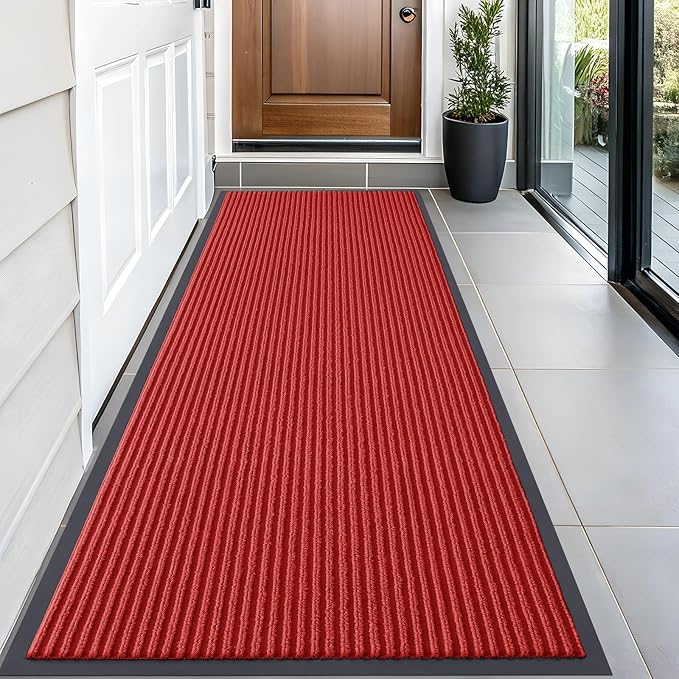 OLANLY Front Door Mat Indoor Outdoor Entrance, Waterproof Heavy Duty Doormat, Fade Resistant, Low Profile, Easy Clean Patio Porch Welcome Floor Mats for Entry, 59x23, Red