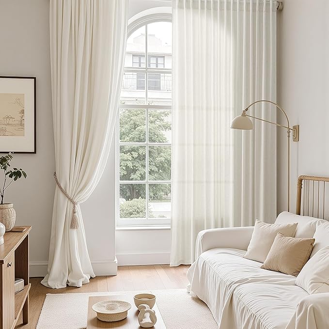 Nanspring Natural Linen Curtains 72 Inches Long for Living Room Country Light Filtering Semi Sheer Curtains Farmhouse Decor Curtain for Bedroom Back Tab and Rod Pocket 52x72, 2 Panels