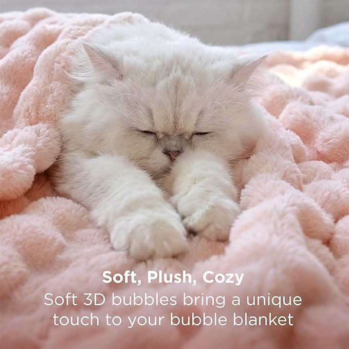 Bedsure 3D Fleece Bubble Blanket - GentleSoft Pink Queen Blanket for Bed Sofa Girls Room Decor - Luxury Soft Cozy Spring Gifts for Kids Girls, Lightweight, Crystal Pink, 90"×90"