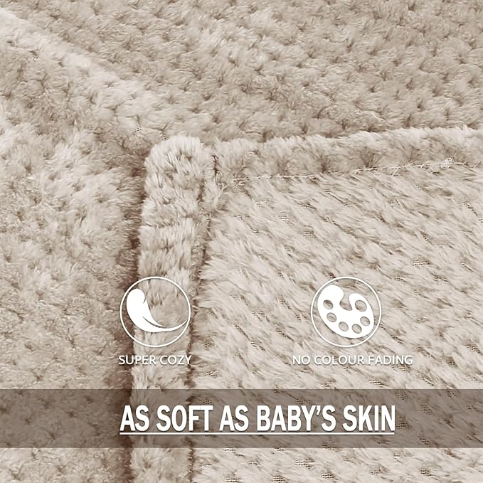 Exclusivo Mezcla Fleece Bed Blanket Queen Size, Super Soft and Warm Blankets for Couch, Sofa and Bed Waffle Textured, Cozy, Fuzzy and Lightweight (Tan, 90x90 Inches)